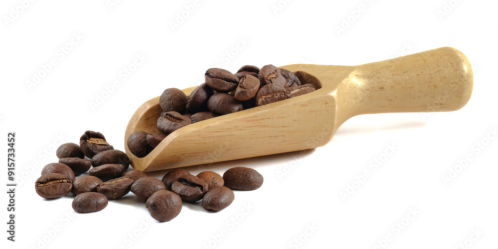 Obraz premium Coffee beans close up on white background.