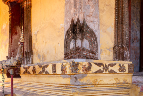 detail of decoration on the basement in Wat Si Saket features in Vientiane, Laos photo