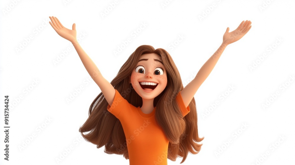 3D Female Character with Raised Arms Celebrating 3D Female Character with Raised Arms Celebrating