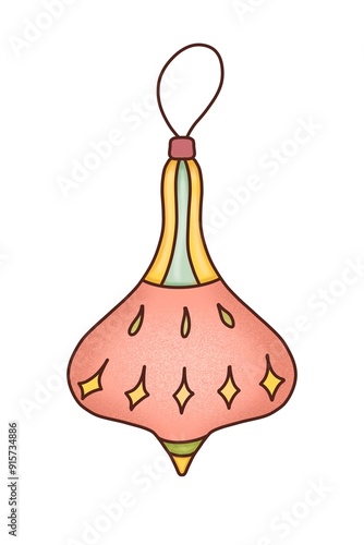 A Christmas tree toy is a illustration, hand-drawn with watercolor brushes, with outline on a white background. For postcards, greetings, stickers and others DIY.