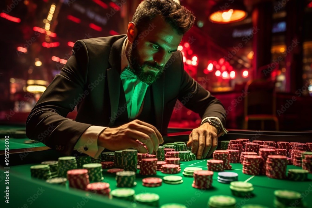A wealthy mature man playing poker in a casino. Gambling, playing cards and roulette. A wealthy mature man playing poker in a casino. Gambling, playing cards and roulette.
