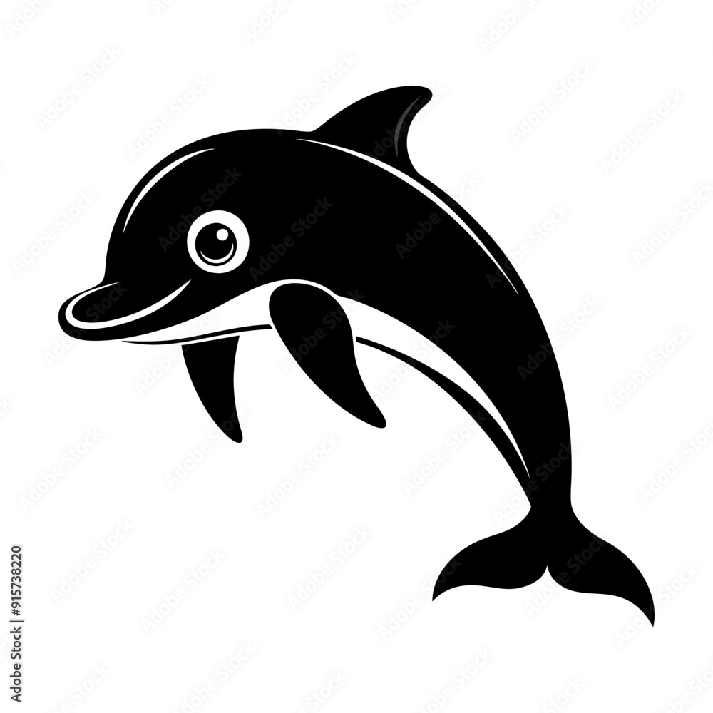 Obraz premium Cute dolphin silhouette on white background