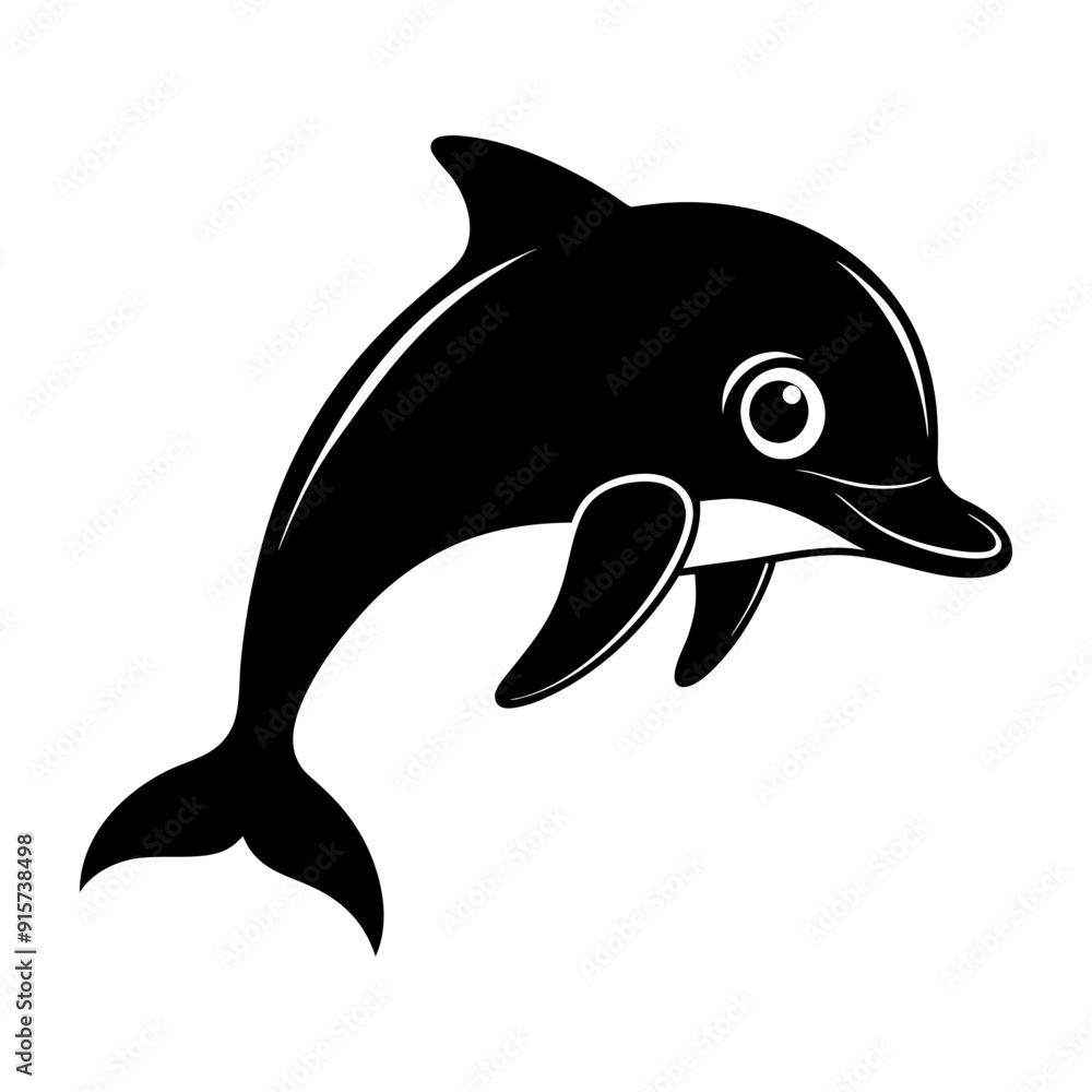 Fototapeta premium Cute dolphin silhouette on white background