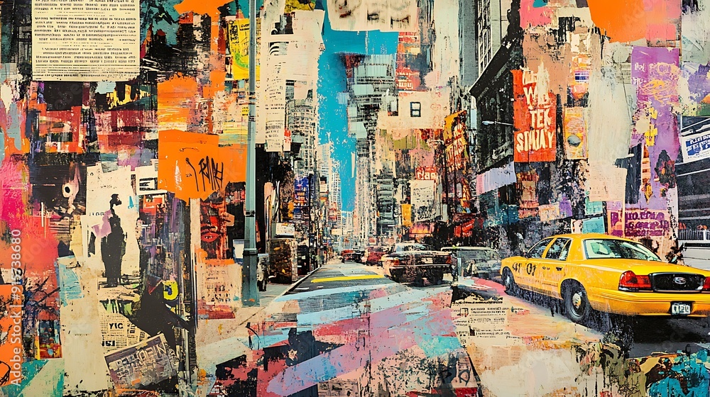 Abstract Collage of a Cityscape with a Yellow Taxi Abstract Collage of a Cityscape with a Yellow Taxi