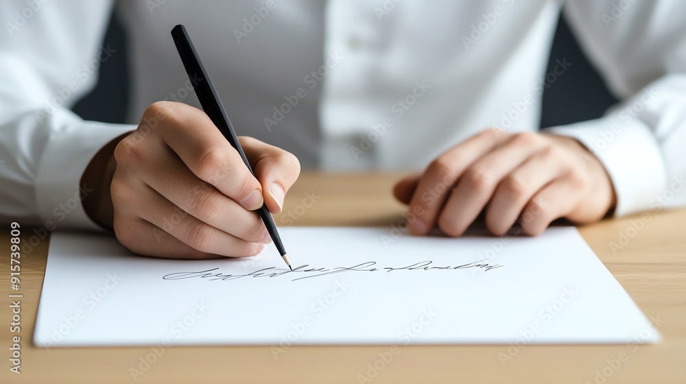 A person signing a document with a pen, showcasing the importance of writing and formal agreements in a professional setting. A person signing a document with a pen, showcasing the importance of writing and formal agreements in a professional setting.