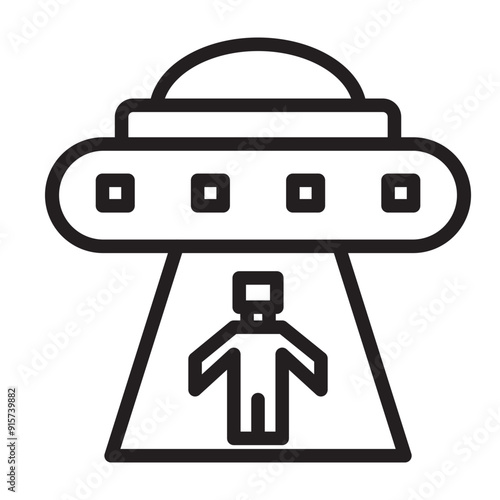 Alien Abduction Vector Line Icon Design