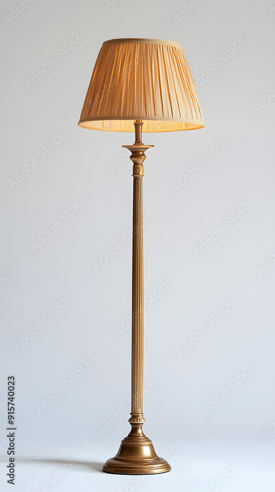 Modern tall metal brass floor lamp isolated on a white background Modern tall metal brass floor lamp isolated on a white background