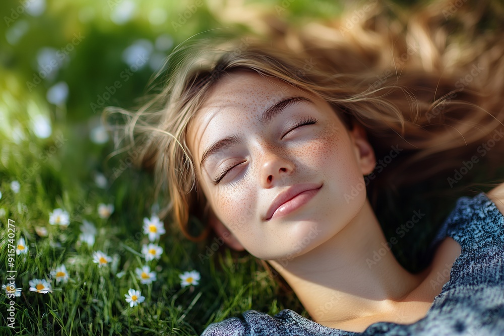 Beautiful girl relaxing on the grass Beautiful girl relaxing on the grass