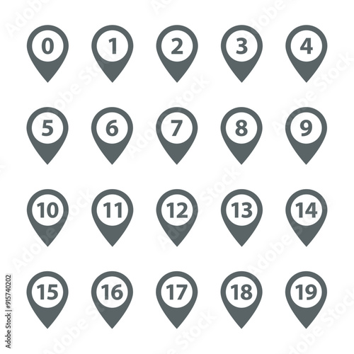 Location pin icon with number set