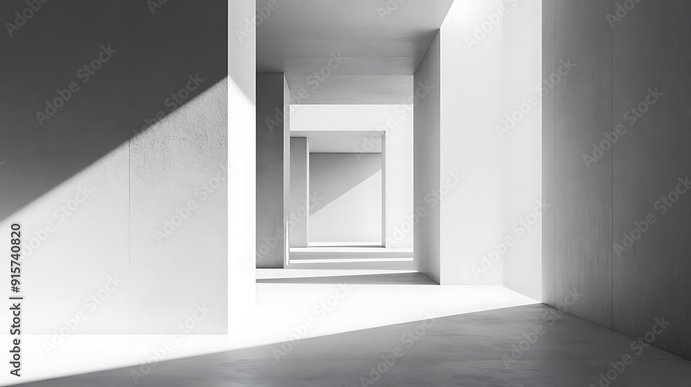 Fototapeta premium Minimalist White Corridor with Light and Shadow Patterns