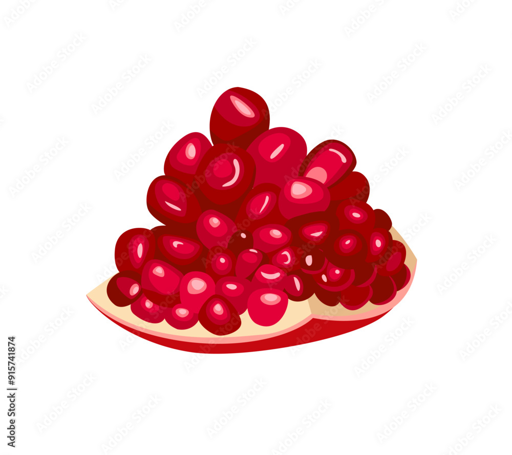 Pomegranate piece isolated on white background. Vector cartoon illustration. Pomegranate piece isolated on white background. Vector cartoon illustration.