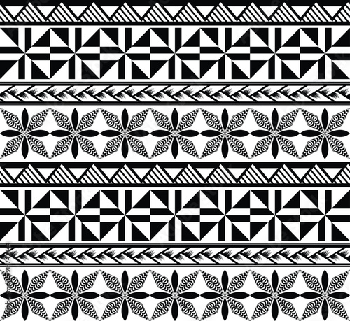 Polynesian tattoo tribal band design. Samoan tattoo tribal ornament border. Decorative seamless pattern.