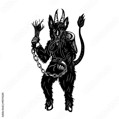 black sketch of Krampus on a white background