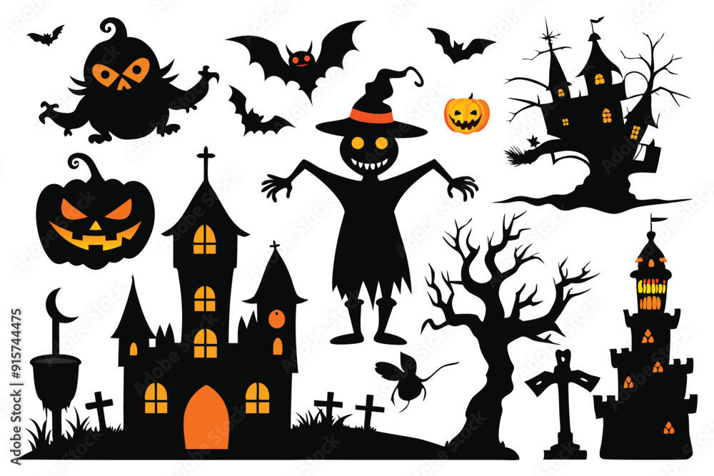 Halloween silhouette collection on a white background. Halloween silhouette collection on a white background.