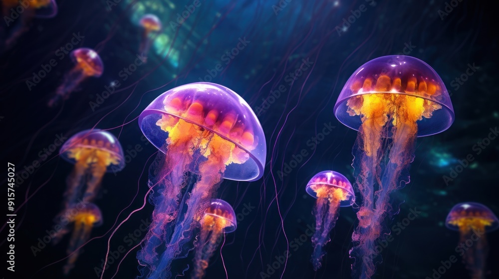 Underwater World of Bioluminescent Jellyfish Underwater World of Bioluminescent Jellyfish