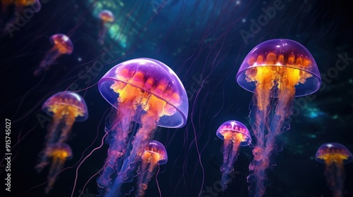 Underwater World of Bioluminescent Jellyfish