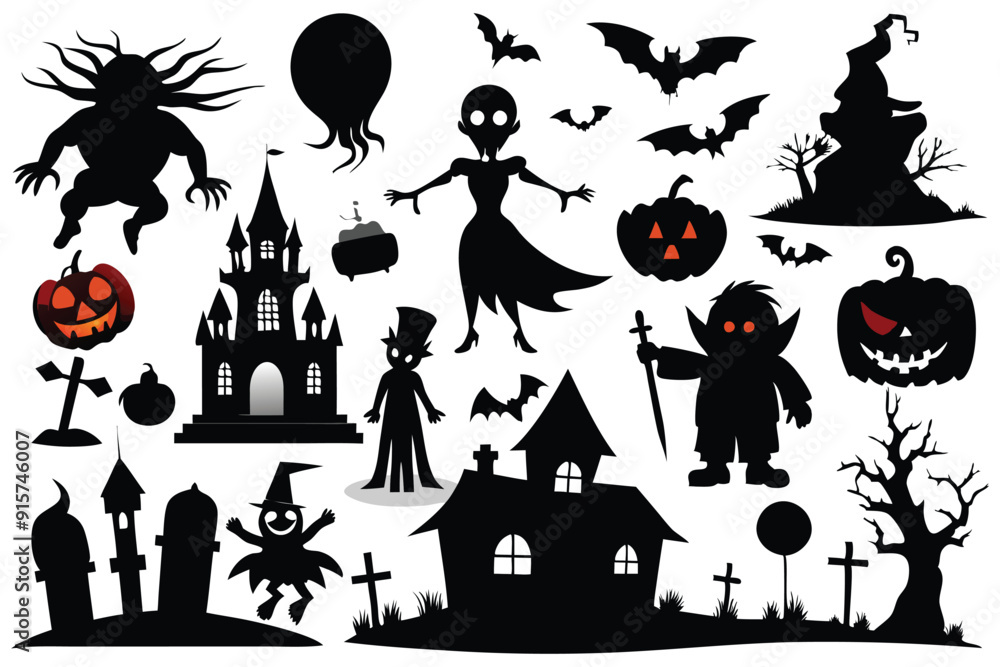 Halloween silhouette collection on a white background. Halloween silhouette collection on a white background.
