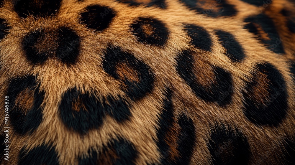 Close-up of leopard fur texture with detailed black spots pattern and natural brown color tones in wildlife photography fur background Close-up of leopard fur texture with detailed black spots pattern and natural brown color tones in wildlife photography fur background