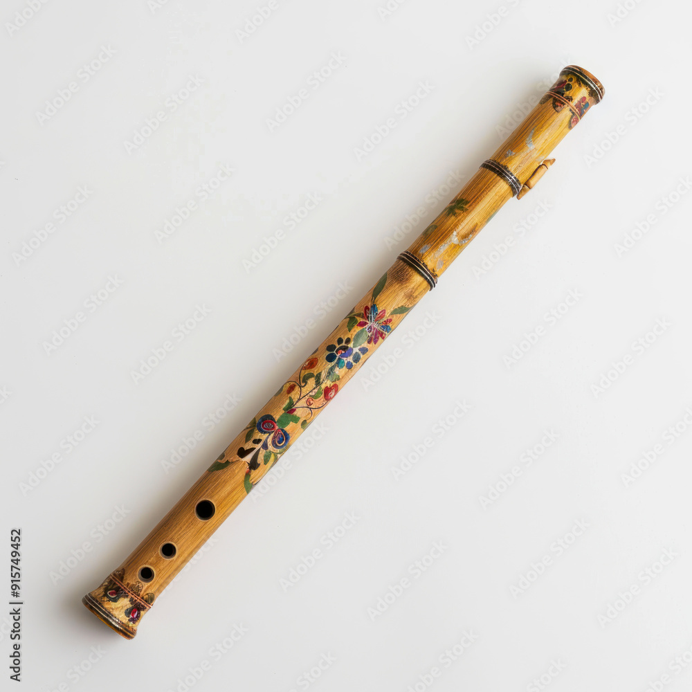 Fototapeta premium Lord krishna colorful flute on white background