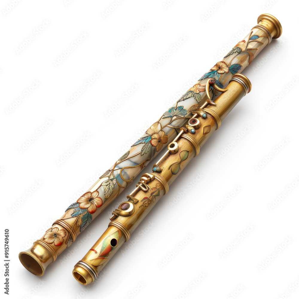 Naklejka premium Lord krishna colorful flute on white background