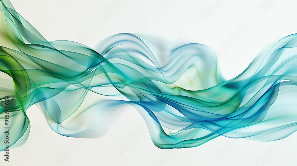 Abstract flowing waves of blue and green intertwining, creating a dynamic motion effect against a crisp white background. Abstract flowing waves of blue and green intertwining, creating a dynamic motion effect against a crisp white background.
