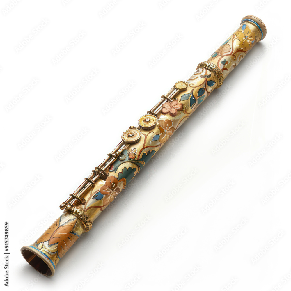 Fototapeta premium Lord krishna colorful flute on white background
