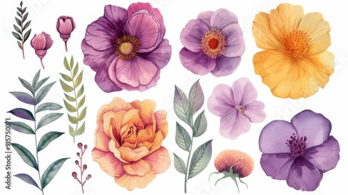 Wallpaper Mural Individual floral design elements Torontodigital.ca