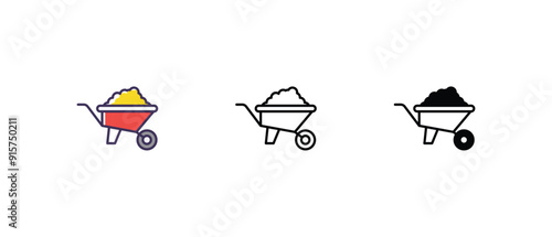 Wheelbarrow Icons set thin line and glyph vector icon illustration
