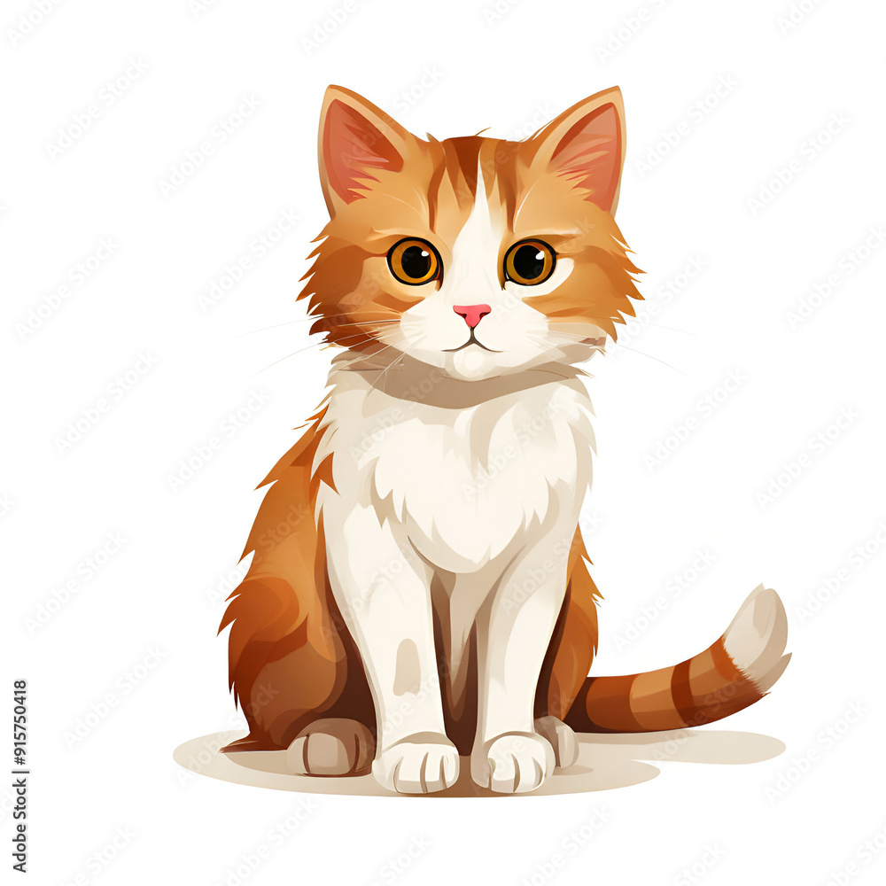 Cute brown and white cat sitting down in transparent background. Pet kitty kitten with big eyes. Cute brown and white cat sitting down in transparent background. Pet kitty kitten with big eyes.