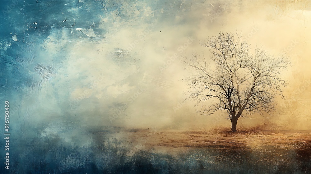 A Single Bare Tree in a Misty Field A Single Bare Tree in a Misty Field