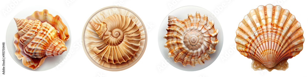 Obraz premium Seashell clipart collection, symbol, logos, icons isolated on transparent background