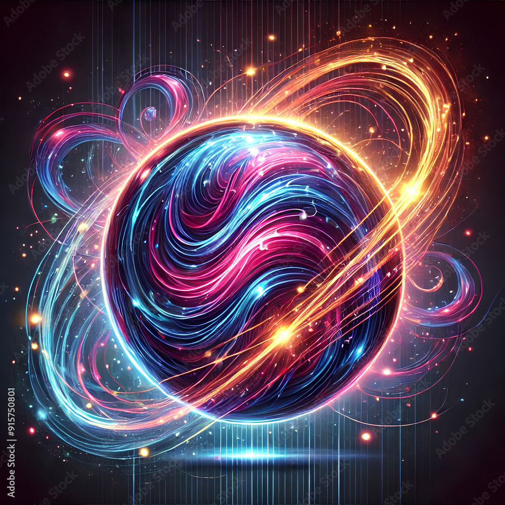 Obraz premium Vector,Futuristic,abstract,neon,energy,ball,with,glowing,magical,waves,on,dark,background