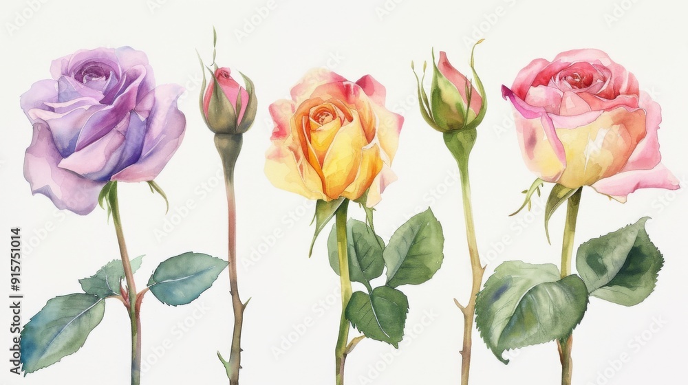 Botanical elements, including flowers, leaves Botanical elements, including flowers, leaves