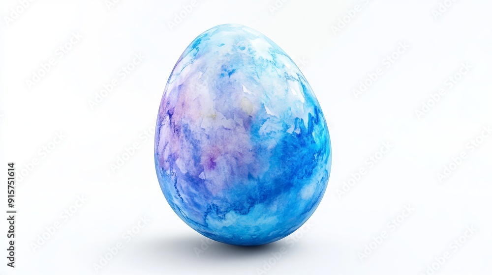 3D Watercolor Blue Easter Egg with Bold Outlines - Stock Image 3D Watercolor Blue Easter Egg with Bold Outlines - Stock Image