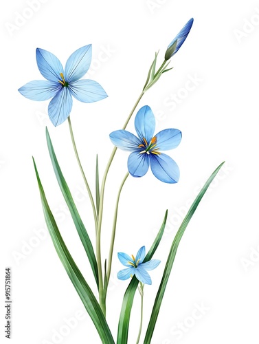 Blue Eyed Grass Isolated on White Background. Beautiful Blue Eyed Grass Flower photo