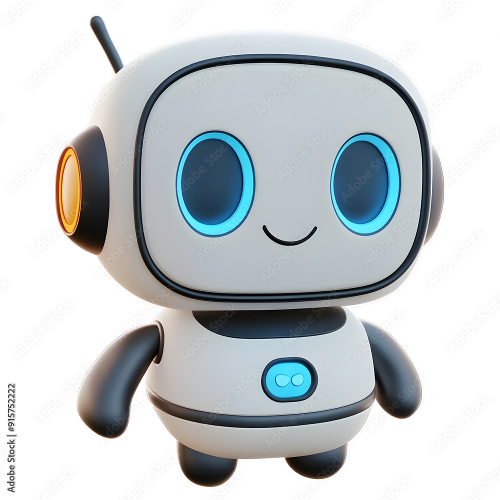 Cute cartoon 3D robot isolated on white background Cute cartoon 3D robot isolated on white background