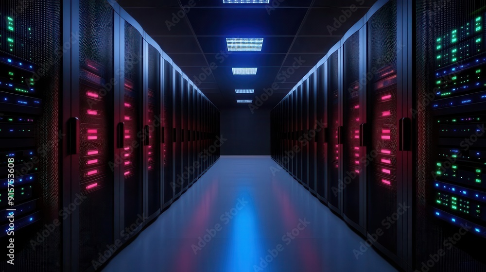 An illuminated server room showcasing high-tech data storage solutions with vibrant LED lights and a sleek, modern design. An illuminated server room showcasing high-tech data storage solutions with vibrant LED lights and a sleek, modern design.