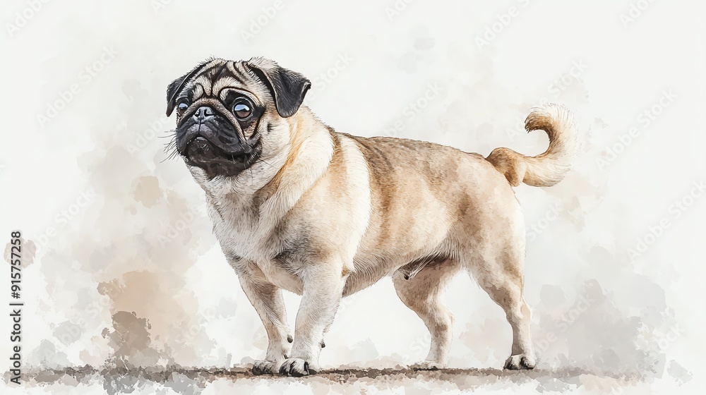 Cute pug dog with a watercolor background. Cute pug dog with a watercolor background.