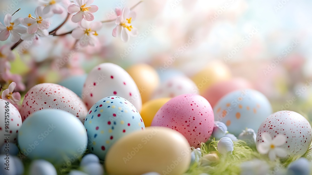 Colorful Easter Eggs Nestled in Spring Blossoms Colorful Easter Eggs Nestled in Spring Blossoms