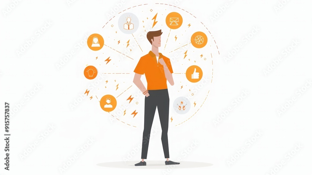 Business Idea Inspiration: Man Thinking of New Opportunities Business Idea Inspiration: Man Thinking of New Opportunities