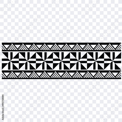Polynesian tattoo design tribal border. Tribal design ethnic ornament maori band. Samoan Tattoo ribbon sleeve bracelet. Fabric seamless isolated hawaiian armband pattern on white background.
