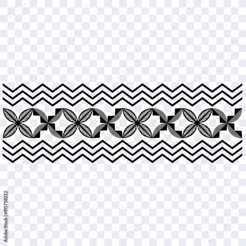 Polynesian pattern tribal tattoo border. Tribal  tattoo geometric fore arm samoan band.Tattoo eps forearm samoan bracelet. Fabric seamless isolated hawaiian pattern on white background.