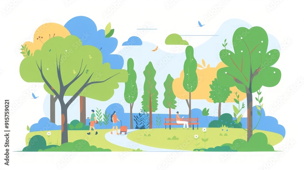 Fototapeta premium Peaceful Park Scene: People Relaxing in Nature