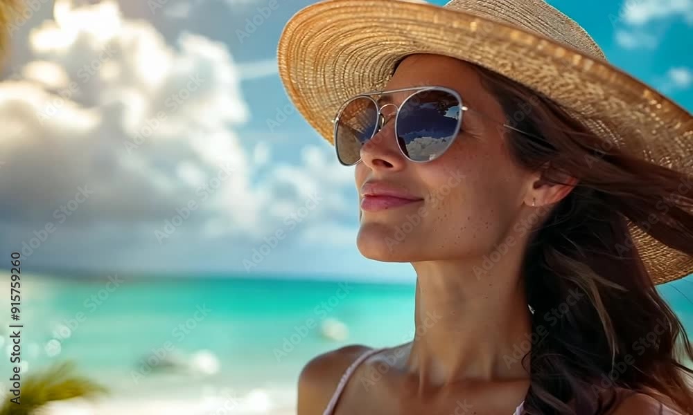 Woman Enjoying a Sunny Beach Day Woman Enjoying a Sunny Beach Day