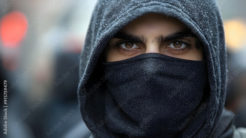 Hooded Protester Concealing Identity in of Social Unrest Hooded Protester Concealing Identity in of Social Unrest