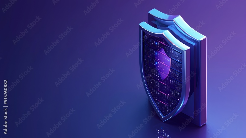 3D render of a futuristic shield with digital elements, symbolizing cybersecurity and digital protection on a gradient purple background. 3D render of a futuristic shield with digital elements, symbolizing cybersecurity and digital protection on a gradient purple background.