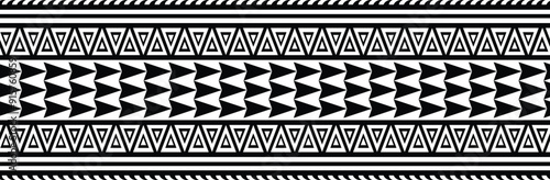 Polynesian tattoo design tribal border. Tribal design ethnic ornament maori band. Samoan Tattoo ribbon sleeve bracelet. Fabric seamless isolated hawaiian armband pattern on white background.