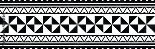Polynesian pattern tribal tattoo border. Tribal  tattoo geometric fore arm samoan band.Tattoo eps forearm samoan bracelet. Fabric seamless isolated hawaiian pattern on white background.