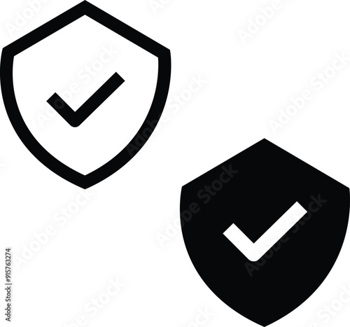 Shield check mark icon. Shield with a checkmark in the middle Protection icon. Security shield protected icon. Vector illustration. line style isolated on white with transparent background.