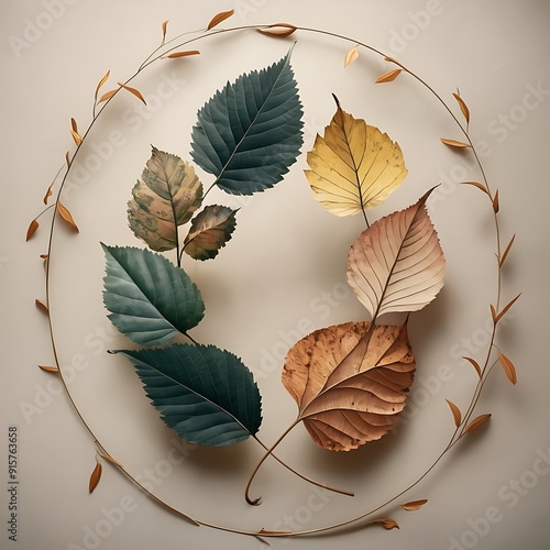 An exquisite and harmonious illustration of seven leaves photo